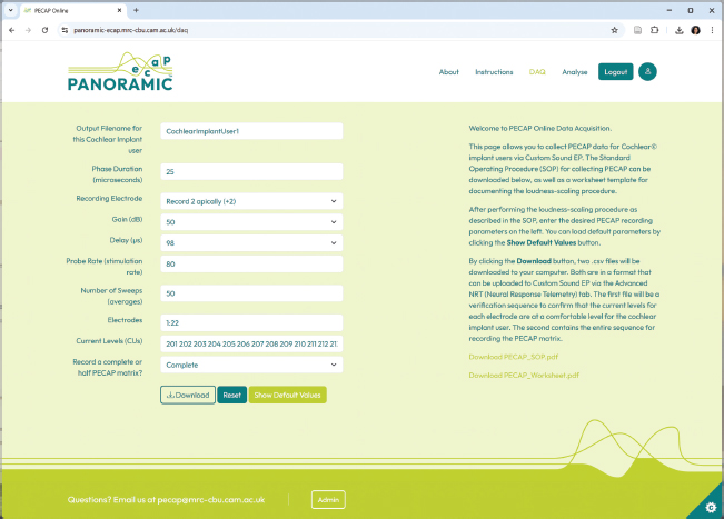 Figure 2. Data Acquisition (DAQ) page from the PECAP web application.