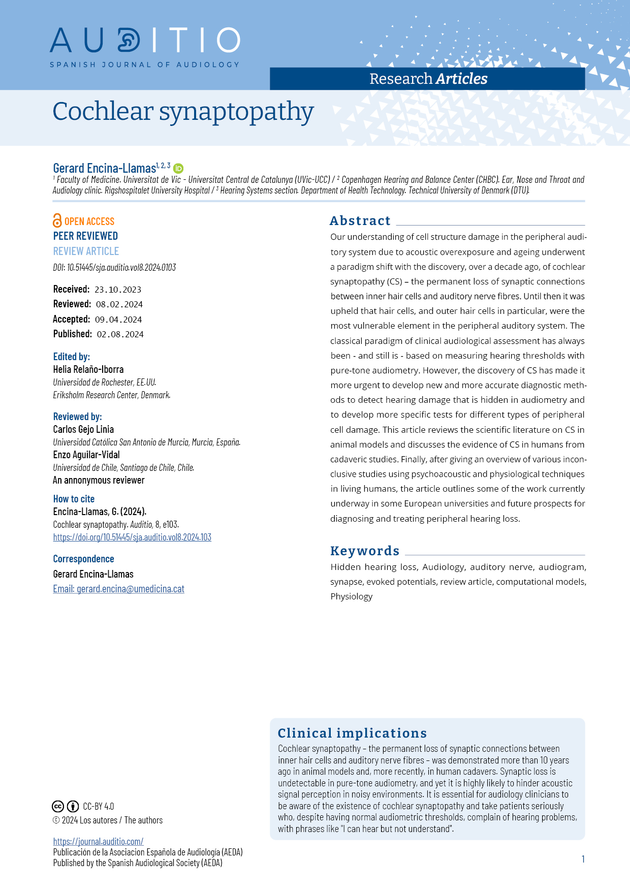 Cover Cochlear synaptopathy